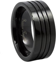 Black Tungsten Ring Polished Band with Three Channels 9mm
