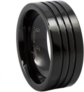Black Tungsten Ring Polished Band with Three Channels 9mm