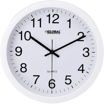 12" Wall Clock by Global Industrial – Plastic, White, Model 695323