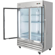 54" Two Section Reach In Refrigerator - (2) Left/Right Hinge Glass Doors by MOTAK – 56.69x35.04x83.46, In Description, Check Images, Model MSD-2DR-BAL-54-G-X