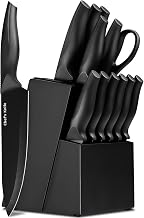 14-Piece Black Kitchen Knife Block Set with Built-In Sharpener