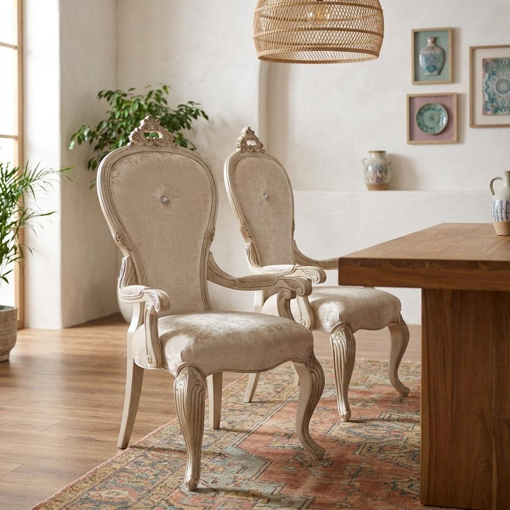 Beige Dining Arm Chair Set of by Starlight Canyon Home – 24.25 x 28 x 49 inches, Wood, Beige, Pack of 2