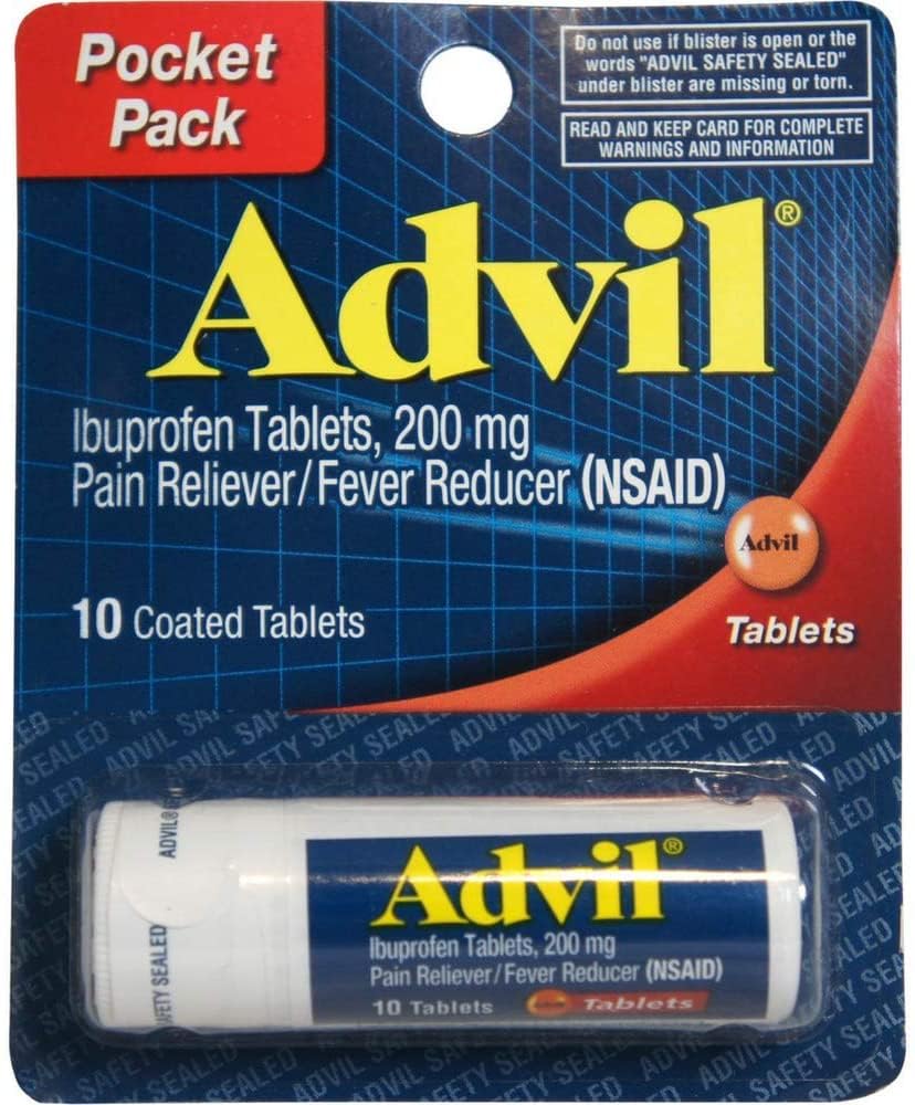 2 Pack of Pocket Pack Pain Reliever / Fever Reducer Ibuprofen 200mg - 10 Coated Tablets PER Pack (20 Tablets Total) by Advil – 10 Count (Pack of 2), Model sample_sku_34527