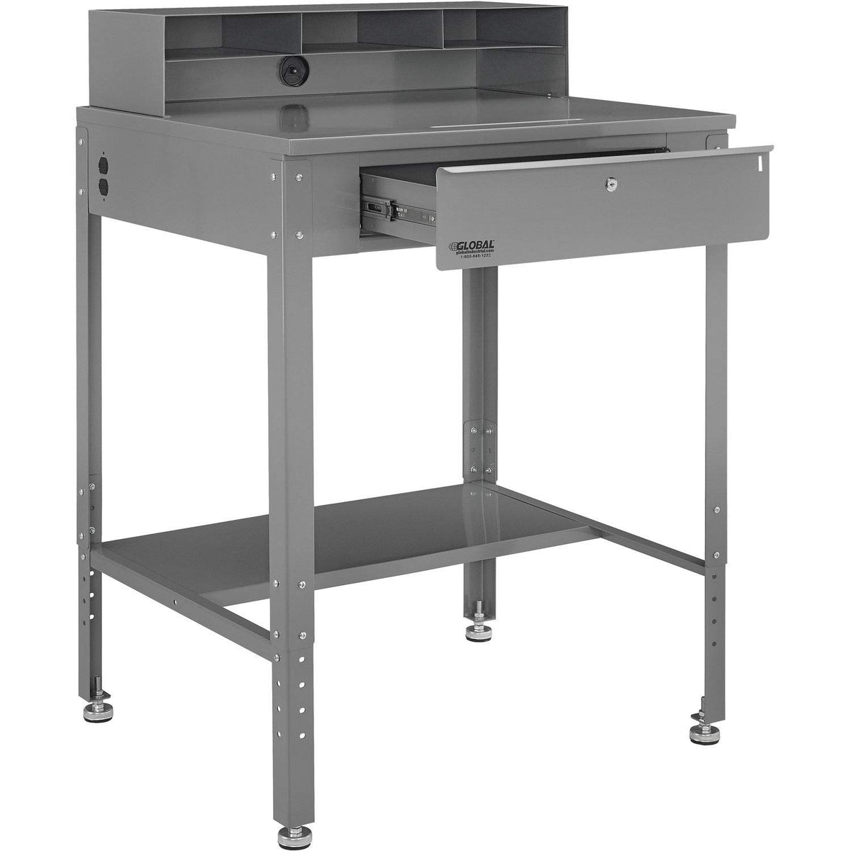 Flat Surfaced Shop Desk with Pigeonhole Riser & by Global Industrial – 34-1/2"W x 30"D, Steel, Gray, Model 319392AKIT