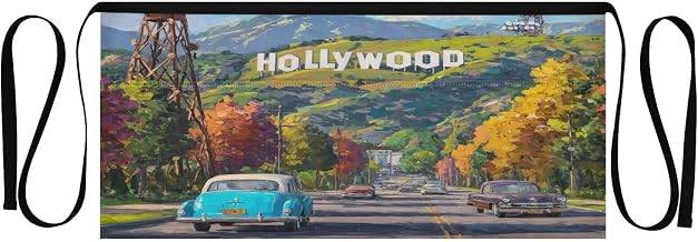 Kitchen Apron Hollywood Sign | Unisex Server Apron with 3 Pockets, Adjustable for Waiters, Gardeners, Kitchen, BBQ, Painting and Restaurant Work