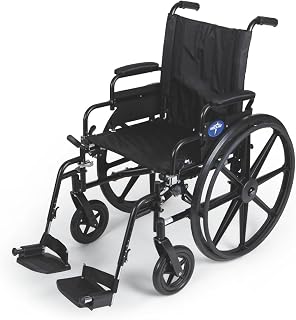 Medline Premium Lightweight Wheelchair, Flip-Back Desk Arms and Swing-Away Footrests, 22" x 18" Seat (W x D)