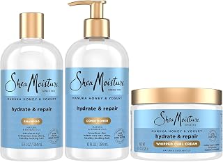 SheaMoisture Shampoo & Conditioner, Manuka Honey & Yogurt Hydrate & Repair + Whipped Curl Cream for Curly Hair Definition, Frizz Control