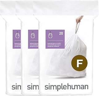 simplehuman Code F 60 Count Custom Fit Liners, Drawstring Kitchen Trash Bags, One-by-One Mess-Free Dispense, Extra Thick & Double Seamed, 50% PCR Plastic, 25 Liter / 6.6 Gallon, White
