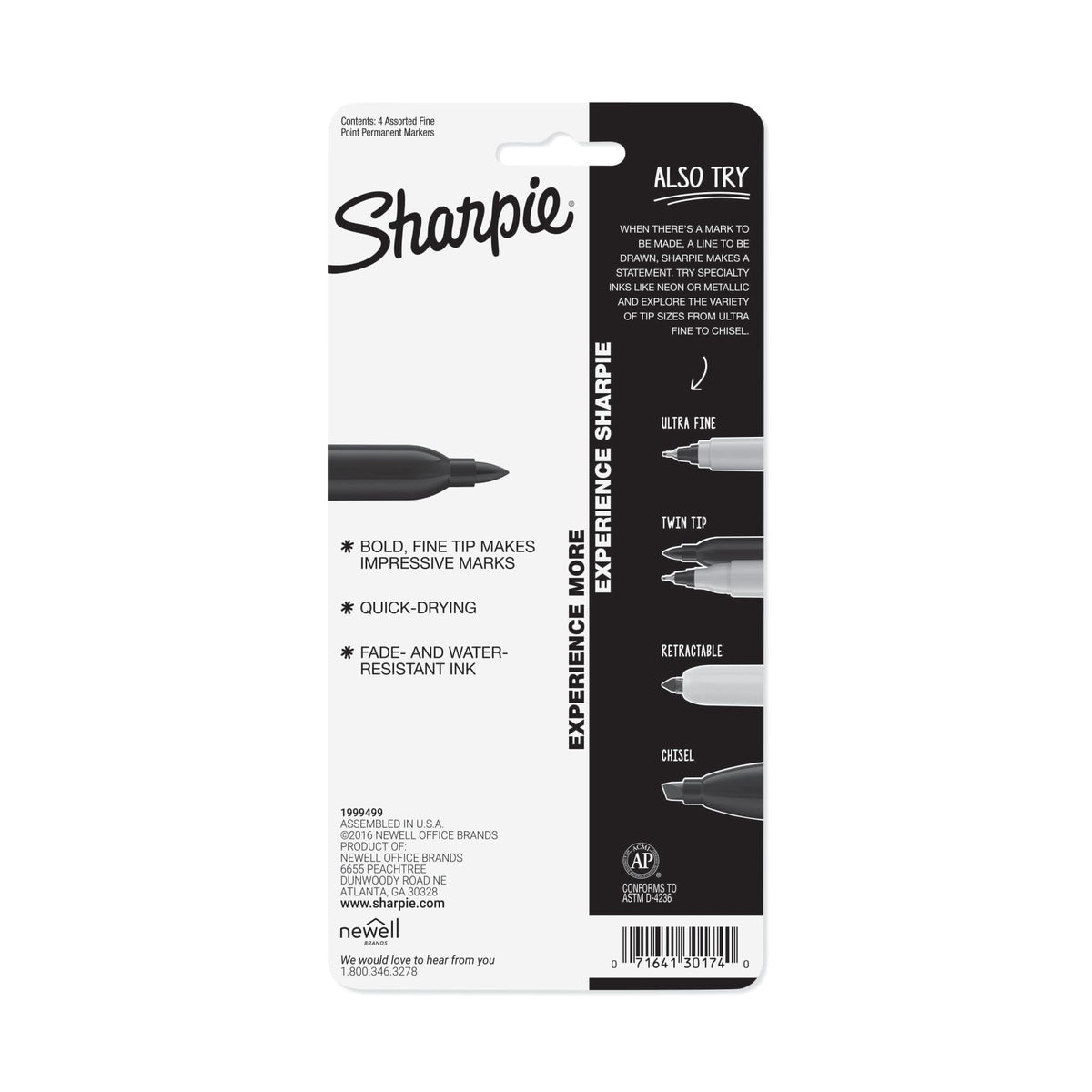 " Fine Point Permanent Markers 4/Pkg-Red by Sharpie – 1 Count (Pack of 1), Plastic (body), Felt or Fiber (tip), Assorted, Model SAN30174PP