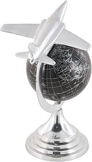 Deco 79 Aluminum Airplane World Map Globe, 8" x 8" x 12", Silver | Educational/Geographic Earth Airplane World Map Decorative World Globe World Globe