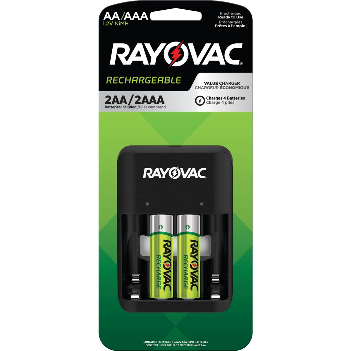 4 Position AA/AAA Charger w/ Batteries by Rayovac – 1 Count, Multicolor, Model PS1344BGEN