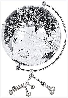 Globe, Transparent Acrylic 12" High Desktop 360 Degree Rotating Globe with Metal Tripod Clear Text Marking
