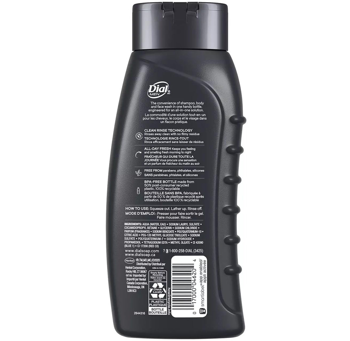 Men Ultimate Clean Hair Body Wash by Dial – 16 Fl Oz (Pack of 3), Pack of 4, Model 544337