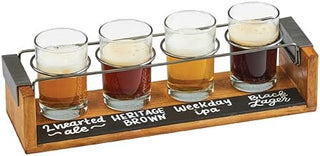 Industrial Taster Caddy – 13.5W x 4D x 3H, Wood Base, Metal Frame, Chalkboard Signage