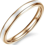 Womens 2mm Elegant Stainless Steel Channel Set White Epoxy Ring Engagement Wedding Rose Gold Edges Band