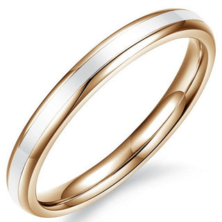 Womens 2mm Elegant Stainless Steel Channel Set White Epoxy Ring Engagement Wedding Rose Gold Edges Band by Fashion Month – Titanium, Rose Gold,White, Model tg-ring208-8