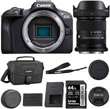 Canon EOS R100 Mirrorless Camera | with Sigma 18-50mm f/2.8 DC DN Contemporary Lens + 64GB Memory Card + Shoulder Bag (4 Items)
