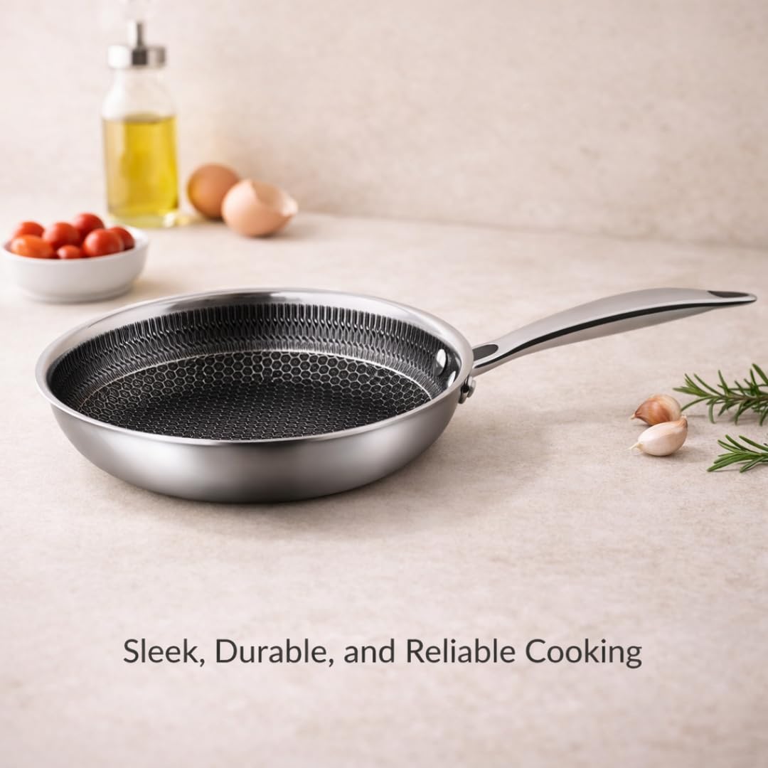 8-Inch SS Honeycomb Fry Pan by Hamilton Beach – 8 Inch, 1.4 liters, Stainless Steel, Silver, Model HHC-FP8