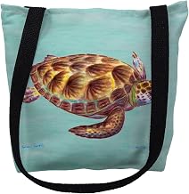 Betsydrake TY044CS 13 x 13 in. Green Sea Turtle on Aqua Tote Bag - Small