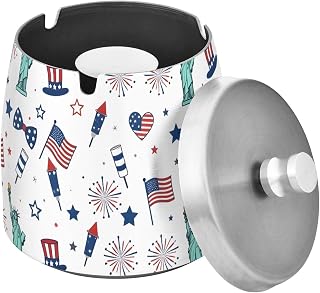 4th Of July Firework Splash Ashtray with Lid, Outdoor Ashtrays for Patio