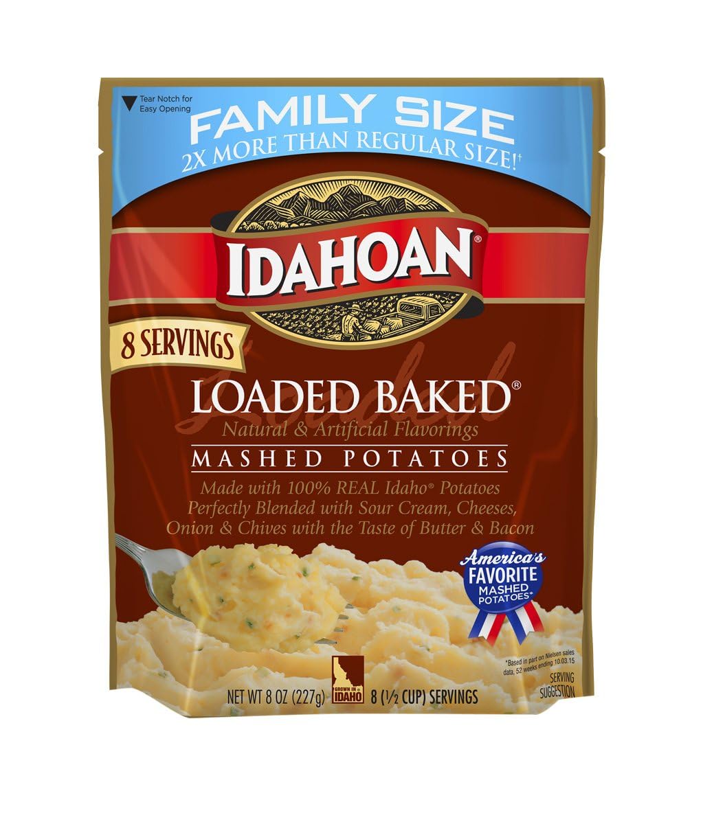 Loaded Baked Mashed Potatoes 8 oz. (Pack of 2) by Idahoan – 8 Ounce (Pack of 2), Yellow, Pack of 2