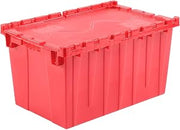 Plastic Attached Lid Shipping & Storage Container, 25-1/4x16-1/4x13-3/4, Red