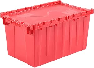 Plastic Attached Lid Shipping & Storage Container, 25-1/4x16-1/4x13-3/4, Red