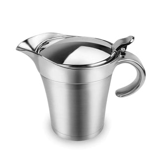 ShineMe Gravy Boat with Lid, 26 Ounces Double Wall Stainless Steel, Silver