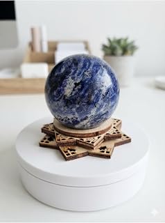 SODEF Sodalite Crystal Sphere for Rational Thought and Inner Peace - Communication and Logic Stone, 9.17 oz - Deep Blue with White Calcite Veins, Appropriate for Desks and Meditation Spaces - Blue