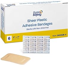 Dynarex Sheer Plastic Adhesive Bandages Water-Resistant and Sterile Non-Stick Pad First Aid Covers Minor Cuts Scratches - 2" x 3", 1 Box of 6