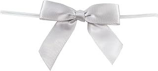 Reliant Ribbon 5171 Bows - Satin Twist Tie Bows - Small - 2 Loops X 2-1/2in Span, 5/8 Inch, Silver