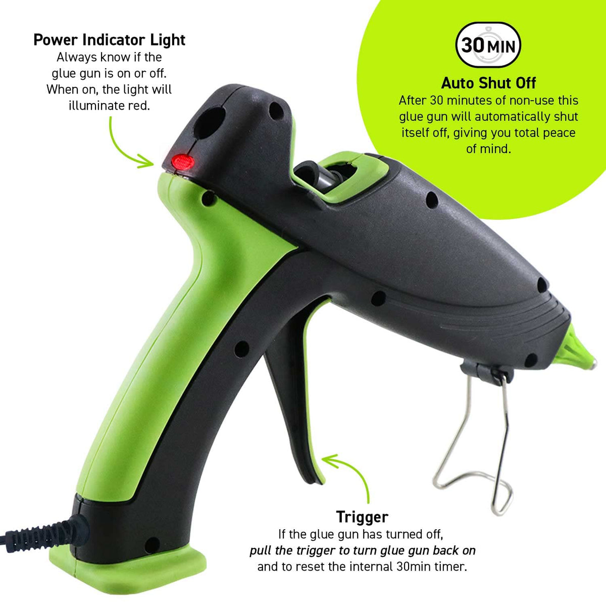 Hot Glue Gun and Glue Sticks by Surebonder – Black and Green, Model DT-3100FAMZS