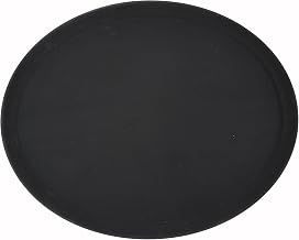 Winco 22" x 27" Black Oval Plastic Tray | Dishwasher safe, BPA-free, Rubber-lined surface, Secure grip, Great for Appetizers, Desserts, Buffet Displays and Catering
