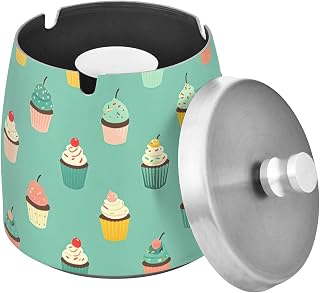 Cupcakes Turquoise Pattern Splash Ashtray with Lid, Outdoor Ashtrays for Patio