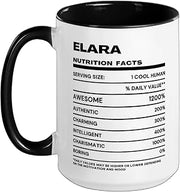 Elara Nutrition Facts Name Ceramic Mug, Black/White, 15oz