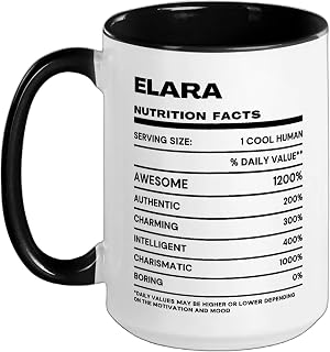 Elara Nutrition Facts Name Ceramic Mug, Black/White, 15oz