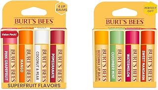 Burt's Bees Lip Balm Easter Basket Stuffers - Pink Grapefruit, Mango, Coconut & Pear, Pomegranate and Original Beeswax, Cucumber Mint, Watermelon & Sweet Mandarin Packs, 0.15 oz, 4 Tubes