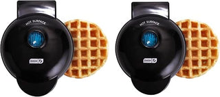 Dash Mini Waffle Maker- Waffle Maker for Breakfast & Snacks - Compact & Easy-to-Clean - nonstick surfaces - Fun & Portable Kitchen Essential - Black - 2-Pack