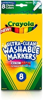 Crayola Ultra-Clean Washable Markers, Color Max, Fine Line Classic Colors 8 Ea (Pack of 12)