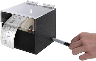 HUBERT Label Dispenser for Rolls Up to 4 1/4" W - 5 1/4"L x 5 1/8"W x 5"H Black Acrylic