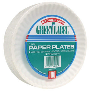 AJM Green Label Plate by AJM Packaging – Large, Paper, White, Model AJMPP6GRE