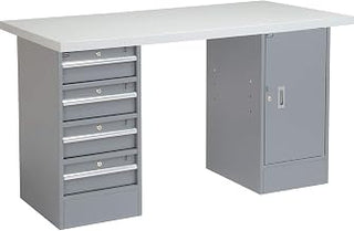 Global Industrial 72" W x 30" D Workbench, 1-5/8" Square Edge Laminate Top, 4 Drawer/Cabinet