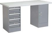 Global Industrial 60" W x 24" D Workbench, 1-5/8" Square Edge Laminate Top, 4 Drawer/Cabinet