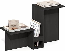 Furinno BOYATE Valley-Shaped Side Table with Open Shelf, Espresso