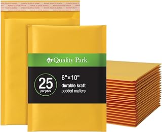 Quality Park Bubble Mailers, 6 x 9 Inch, Kraft Padded Envelopes, Durable Brown Shipping Envelopes, Self Seal Closure, 25 Per Box (QUA95001)