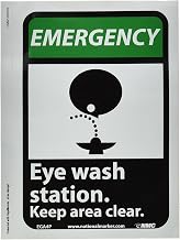 National Marker EGA4P "Eye Wash Station Keep Area Clear" with Graphic Emergency Sign, PS Vinyl, 10" x 7"