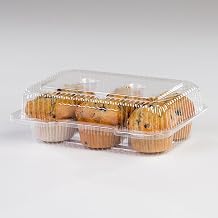 Detroit Forming LBH-6646 6 Compartment Clear OPS Plastic Hinged Cupcake Muffin Container, 9 x 3 x 3 | 350/Case