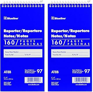 Blueline Reporter Notebook/Note Pad, 4 x 8 inches, 160 Pages / 80 Sheets (AT8B) (Pack of 2)