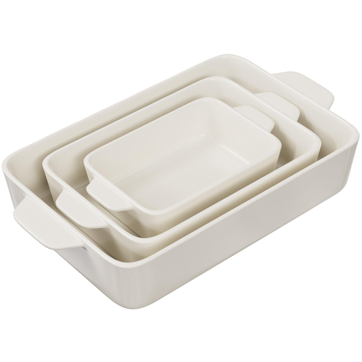 KooK Ceramic Baking Dish Set, Small Medium Large, Cream