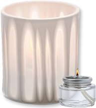 Hollowick Tall Votive Candle Holders, Boutique White Porcelain with Elegant Stripes Motif, Ideal for Upscale Dining, Restaurants, Hotel Lobby Bars, Compatible with Liquid Candles